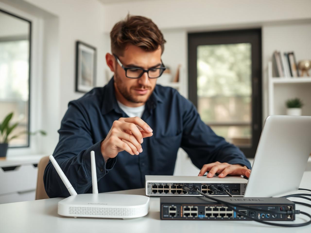 Rack-mounted networking equipment in an office